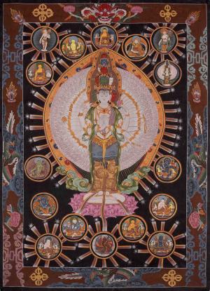 Vintage 1000 Armed Avalokiteshvara Tibetan Thangka | Bodhisattva Guanyin Chenrezig